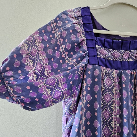 Anna Sui Vintage 90's Silk Mini Printed Boho Hippie Casual Dress Size Medium. - Picture 10 of 16